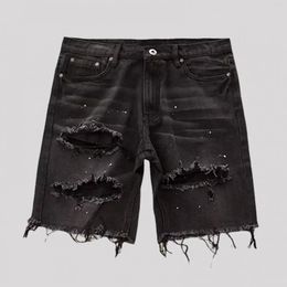 Ripped Holes Denim Shorts Mens Distressed Denim Shorts Summer Style with Ripped Holes Multi Pockets Slim Fit Korean Youth for A 240428