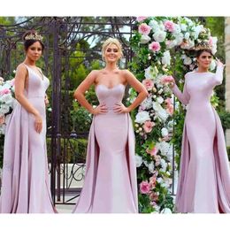 Dresses 2021 Bridesmaid Purple Light Overskirt Mermaid Sleeveless Lace Applique Sweetheart V Neck Jewel Long Sleeves Maid Of Honor Gown
