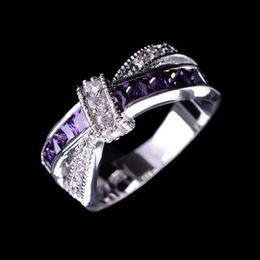 Band Rings Silver RWEDBeautiful Beautiful Fashion Wedding Party Beautiful Women Purple Crystal Womens Jewellery J240429