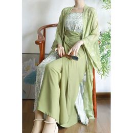 Ethnic Clothing Han Costume Made in Song Dynasty Changgan Temple Aircraft Sleeve Sling Swirl Dress Han Element Daily Summer Performance Dress