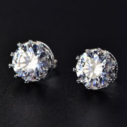 Lab Created Shiny White Moissanit 925 Sterling Silver Crown Stud Earrings Crystal Jewellery For Women Wedding Gift250z