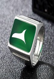 Vintage fashion Big square green jade gemstones bague white gold silver Colour zircon diamonds rings for men party accessory gift7477213