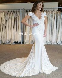 Cap Sleeve Lace Mermaid Wedding Dresses 2024 Sexy V Neck Country Garden Bridal Gowns Elegant Women Backless Robe De Mariee Boho Bride Dress hispanic Vestios De Novia