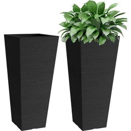 Planters Pots Flower pot set 2 high outdoor plants 24 inches large with small plant pots courtyard and deck black Q240429