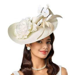 Wide Brim Hats Bucket Hats Elegant Butterfly Exaggerated Tea Party Kentucky Derby Hat Fascinator Big Pillbox Hat Cocktail Headband Y240426