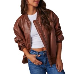 leather jacket women designer jackets for women Crew Neck Long Sleeve Zipper PU Panelled Punk Style Solid Standard Daily Outfit S XL Vestido de Mujer womens jacket