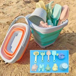Sand Play Water Fun Beach Sand Play Water Set Folding Bucket Summer Toys for Children Kids Outdoor Game Accessories Colour Random d240429