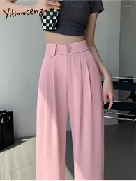 Women's Pants Yitimuceng Solid Casual Women Summer 2024 Korean Fashion Thin Loose Zippers Wide Leg High Waisted Straight