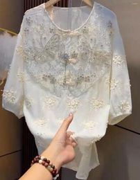 Women's Blouses Luxury Vintage Diamonds Sequined Embroidery Shirts Women 2024 Spring Summer Fashion Causal Tops Camisas De Mujer