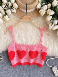 Women's Tanks SINGREINY Sweet Love Knit Tops Lace Up Straps Hollow Out 2024 INS Fashion Summer Chic Sexy Beachwear Vacation Mini Camis