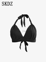 Women's Swimwear Summer New Large Womens Bikini Single Top Tie up Solid Colour Wire Swimwear Sexy Swimsuit d240429