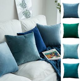 Multi Size Blue Throw Pillow Cover Velvet Solid Colour Comfortable 45x45cm For Living Room Sofa Car Cushion Nordic Home Decor 240428