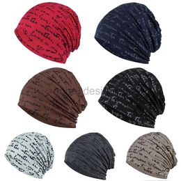 Beanie/Skull Caps Hip Hop Beanies Letter Print Warm Mens Goth Bonnet Hat Knit Cap Streetwear Womens Cotton Winter Nightcap Head Wrap d240429