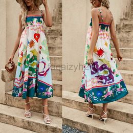 Basic Casual Dresses Designer Dress New Casual Long Dress Women's Dress with Hanging Strap Printed Sleeveless Large Swing Dress