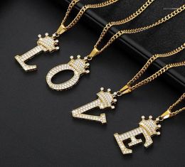 Chains Crystal Zircon Alphabet Pendant Necklaces For Women Men Crown Initial Letter Necklace Hip Hop Gold Chain Jewelry Collier16077504