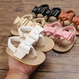 Sandals New Big Bow 0-18 Month Baby Princess Shoes Sandals Breathable and Comfortable Walking ShoesL240429