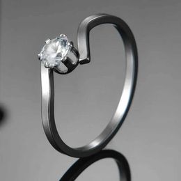 Wedding Rings Luxury Female Small Round Stone Ring Stainless Steel Silvery Engagement Ring Crystal Solitaire Wedding Rings For Women