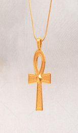 Vintage Egyptian Ankh Cross Symbol Of Life Pendant Necklace Gold Charm Crystal Ornament Wheat Chain Necklace Jewelry6864578