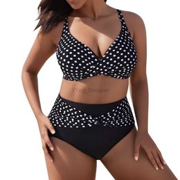 Women's Swimwear Fe Bathing Suit Beach Wear Dots Printing Bikini Sets Two Piece Swimsuits Oversized Swimwear Ladies Beach Suit Summer d240429