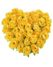 Decorative Flowers Wreaths Yellow Fabric Silk Artificial Rose Flower Heads For Decoration Pack Of 50pcs2293205