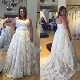 Wedding Gown Lace Bridal Plus Dresses Size Applique Beaded Tulle Sweep Train Sweetheart Neck Custom Made Beach Garden Vestido De Novia