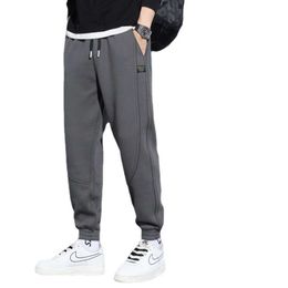 Sports Pants for Men in Autumn and Winter, Oversized Loose Ankle Hoodie Pants, Solid Color Versatile, Student Boy Casual Plush Pants, Spring