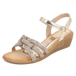 Casual Shoes Rhinestone Sandals All-Match Velvet Open Toe Clogs Wedge Summer Heels Suit Female Beige Large Size 2024 Women's Suede Peep