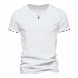 Mens T Shirt Pure Colour V Collar Short Sleeved Tops Tees Men T-Shirt Black Tights Man T-Shirts Fitness For Male Clothes 240428