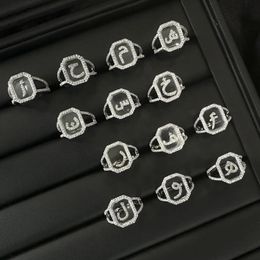 Trendy 13 Designs Arabic Love Letter For Womens Fashion Ring Simple Zircon Adjust Square Design R187 240424