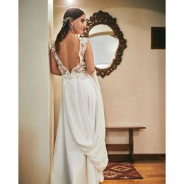 Dresses Applique Beach 2021 Illusion Top Lace Satin Chiffon Sexy Backless Beaded Custom Made Wedding Bridal Gown Plus Size