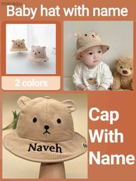 Caps Hats Personalized customized baby hats newborn baby hats baby hats with ear flaps childrens teddy bear hatsL240429