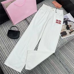 Rhinestone Letter Jeans Designer Denim Pants For Women Fashion Brand Straight Leg Trouses Hiphop Street Style White Pant Jean