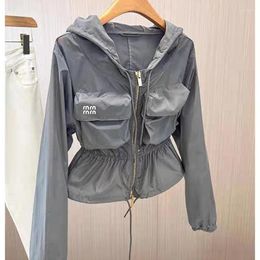 Women's Vests Short Windbreaker Coat Hooded Spring And Summer Fashion Printed Letters Trend Tooling Wind Slim.