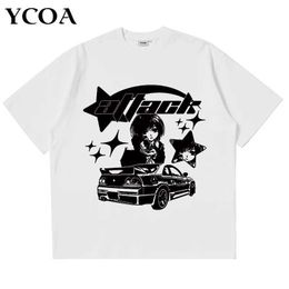 Men's T-Shirts Large mens T-shirt Y2k top pure cotton printed car summer Harajuku street clothing graphite short sleeved T-shirt retro aesthetic clothingL2404