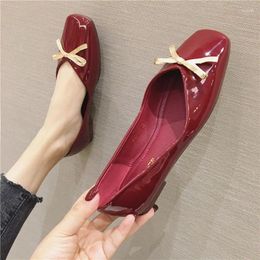 Casual Shoes Japanned Leather Plated Metal Bowknot Ballet Women Slip On Square Toe Loafers Soft Sole Moccasins Cosy Flats Wedding