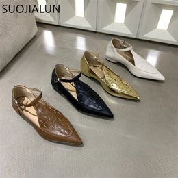 SUOJIALUN Autumn Brand Women Flat Shoes Fashion Pointed Toe Weave Ladies Casual Britainty Style Shoes Flat Heel Laofer Shoes 240415