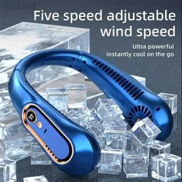 Electric Fans Portable Mini Hanging Neck Fan Bladeless Neckband Fan Digital Display Power Air Cooler USB Rechargeable Electric Fans d240429