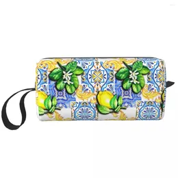 Storage Bags Travel Mediterranean Tiles Summer Fruit Lemons Toiletry Bag Kawaii Makeup Cosmetic Organiser For Beauty Dopp Kit Case