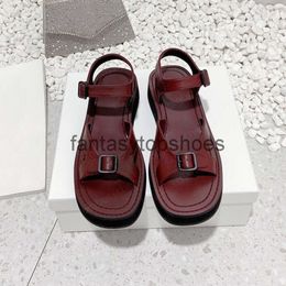 The Row shoes shoes ladies casual designer TR fashion Sandals brand leather thick bottom buckle open toe black burgundy 2023 summer new outdoor beach shoes 3540 X