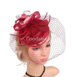 Feather Veils Fascinator Hats For Women Wedding And Church Mesh Party Hair Accessories Elegant Bride Mesh Headwear Flower Hat