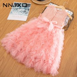 Dresses Fluffy Girls Princess Dress New Summer Kids Girl Party Dresses Festival Dress Sleeveless Children Clothing Elegant Vestidos