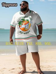 Biggmans 7XL 8XL 9XL Plus Size Suit For Men Short Sleeve Shorts Print Summer Beach Vacation Fashion Comfortable Big Man Clothing 240425