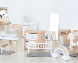 Mini Furniture Doll House Decoration Set DIY Wooden Accessories including living room dining room bedroom kitchen and baby room toys 240424