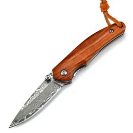 Hk061 Mini Pocket Knife Damascus Steel High Hardness Outdoor Portable Hiking Fishing Folding Damascus Blade Knife