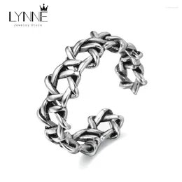 Cluster Rings Antique Women Jewellery Silver Plated Vintage Hollow Six Point Star Open Resizable Woven Punk Style Girl&Lady Finger Ring