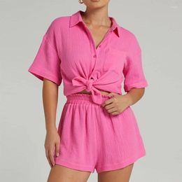 Women's Blouses Summer Wide-leg Shorts Casual Cotton Shirts 2 Piece Set Fashion Short Sleeve Button Loose Two Suit Women Outfits 26300