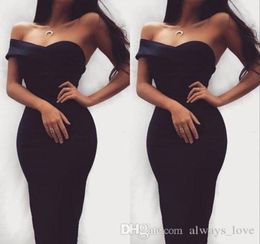 2019 Chic Sheath Little Black Cocktail Dress Simple Tea Length Sweetheart Formal Holiday Club Homecoming Party Dress Plus Size Cus2035340