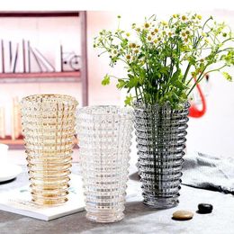 Vases Relief Checkered Glass Vase Creative Hydroponic Flower Pot Desk Decoration Artificial Decorative Floral Arrangement