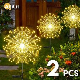 Decorations AlliLit 2PCs LED Solar Fireworks Lights Waterproof Outdoor Dandelion Flash String Fairy Lights for Garden Landscape Lawn Decor