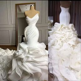 Dresses Bridal Tiered Gown Designer Wedding Mermaid Neckline Sweep Train Ruffles Custom Made Vestidos De Novia Plus Size